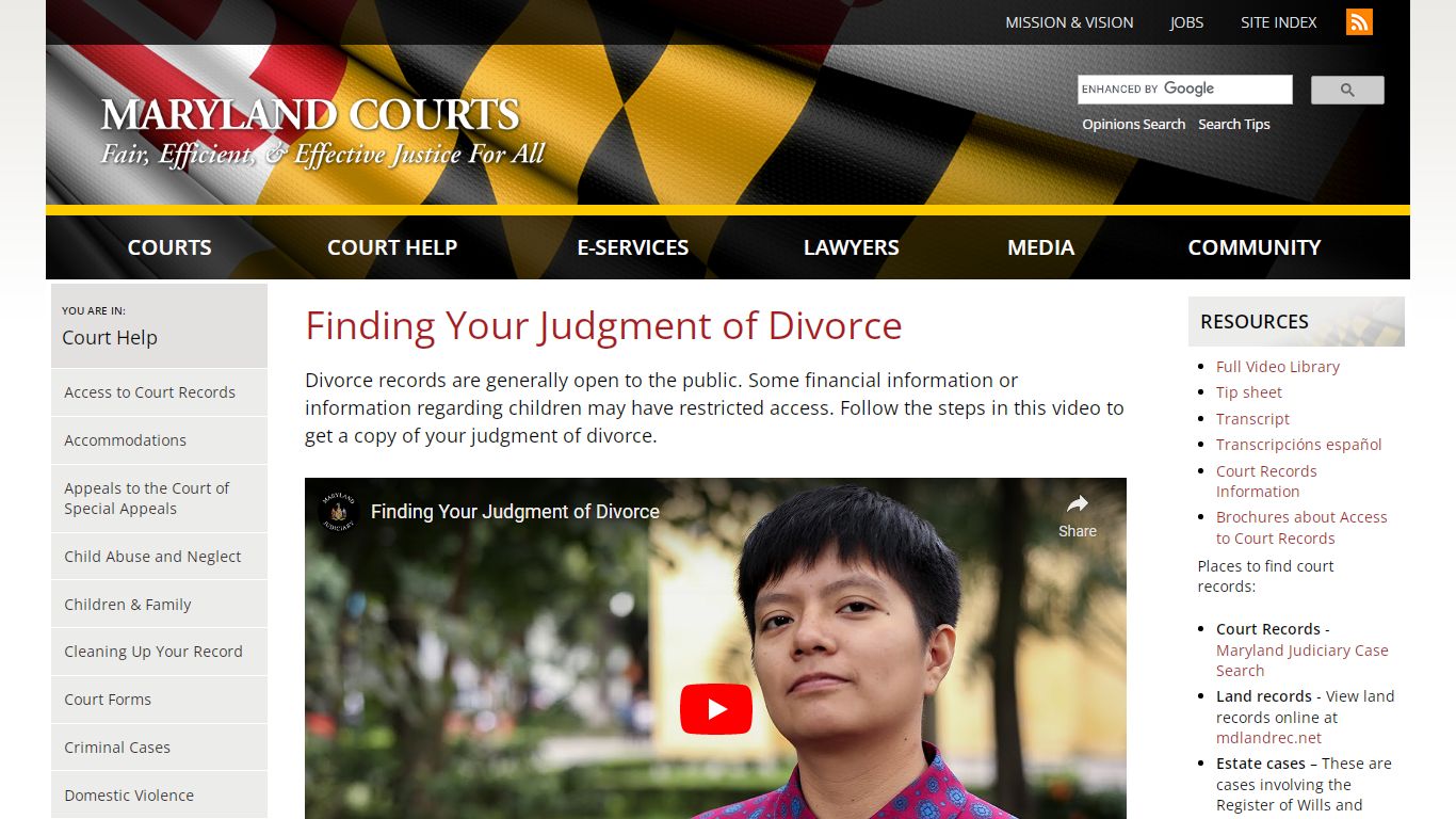 Finding Your Judgment of Divorce | Maryland Courts